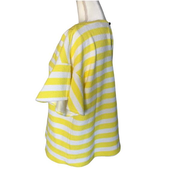 Anthropologie Postmark bright ruffle sleeve blouse yellow and white stripes - Picture 2 of 4